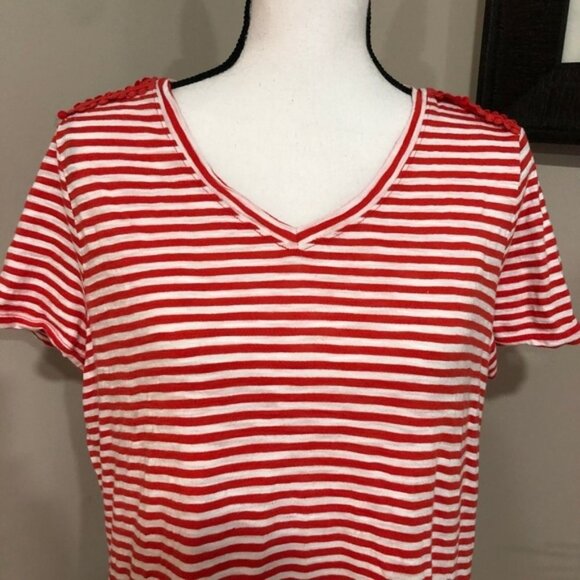 *TALBOTS* Red x White Striped Short Sleeve Shirt - Picture 2 of 6